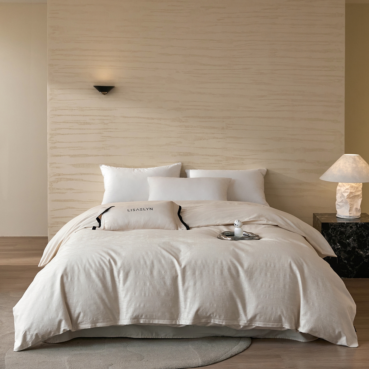 91家纺网 家纺一手货源 找家纺 梧桐树 2026新款60支长绒棉提花高奢系列四件套 T11玛吉卡其