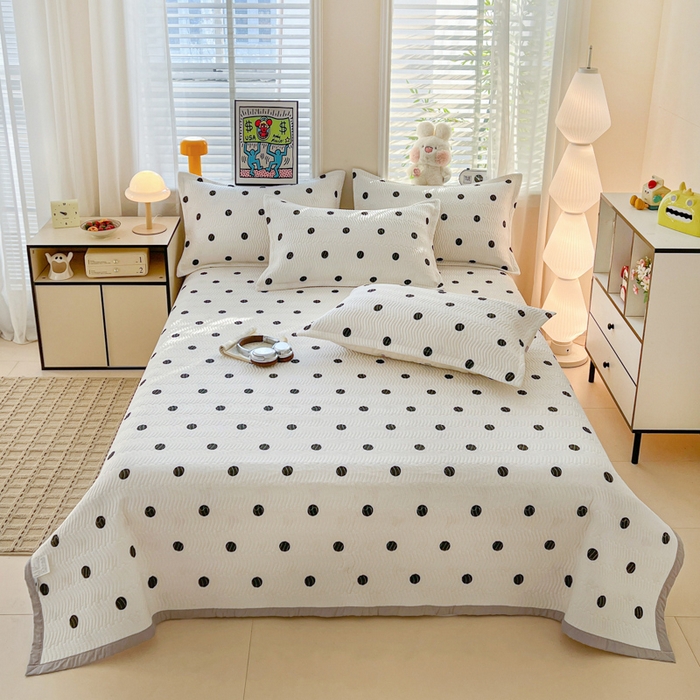 91家纺网 家纺一手货源 找家纺 梦精灵家纺 2026新款纯棉床盖四件套全棉绗缝夹棉防滑床单四季通用榻榻米单人学生宿舍 浪漫波点AA