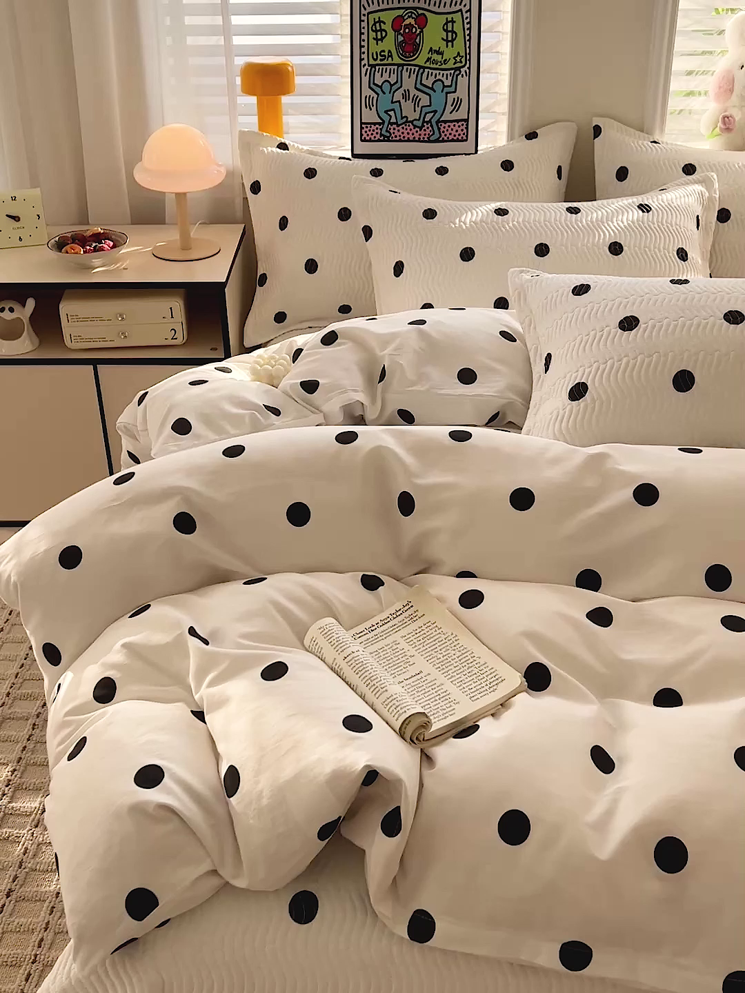 91家纺网 家纺一手货源 找家纺 梦精灵家纺 2026新款纯棉床盖四件套全棉绗缝夹棉防滑床单四季通用榻榻米单人学生宿舍 浪漫波点AA