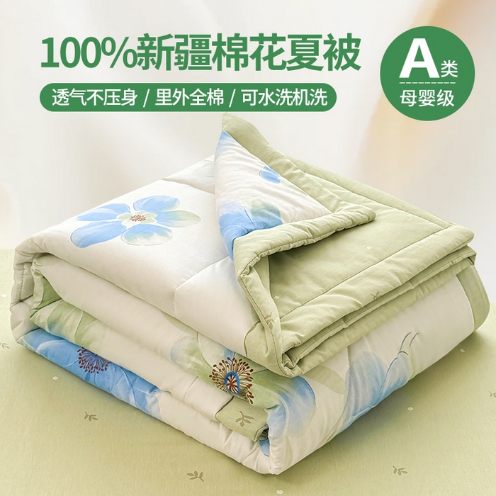 寝美资家居 2026新款A类里外全棉夏凉被四件套-风格一 花期蓝