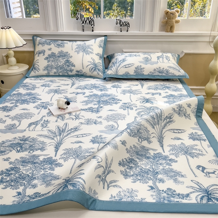 91家纺网 家纺一手货源 找家纺 布凡家居 2026新款卡通冰丝印花凉席 蓝绘森语