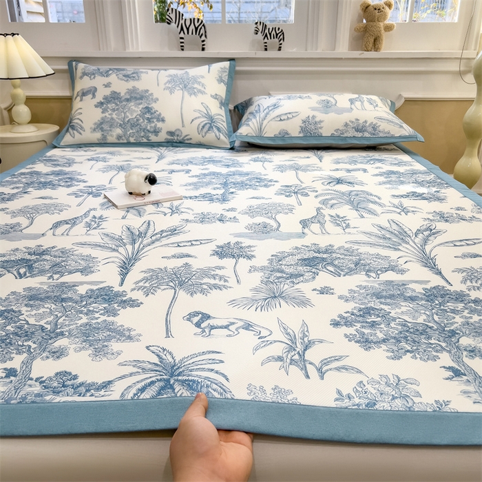 布凡家居 2026新款卡通冰丝印花凉席 蓝绘森语