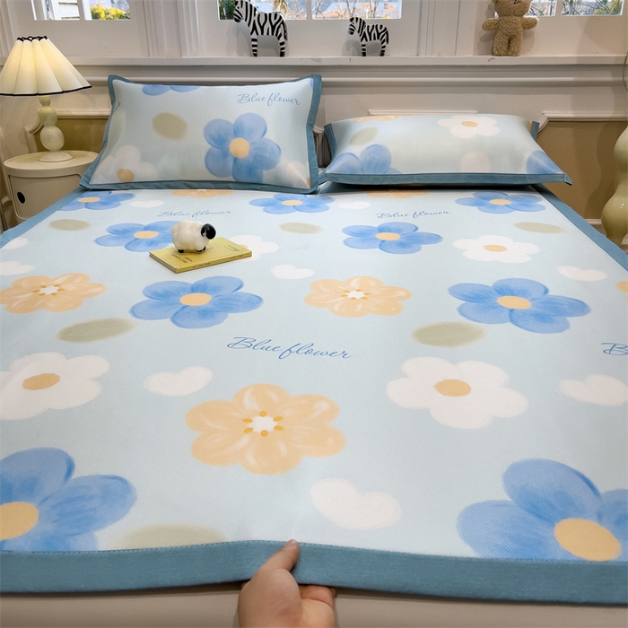 布凡家居 2026新款卡通冰丝印花凉席 蓝色花海