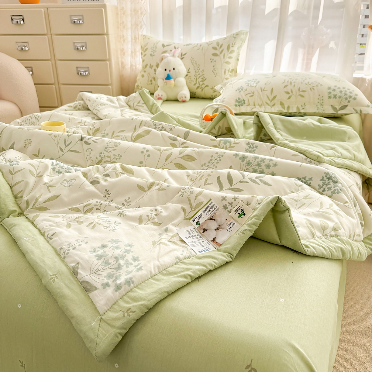 91家纺网 家纺一手货源 找家纺 寝美资家居 2026新款A类里外全棉夏凉被四件套-风格一 春日落樱