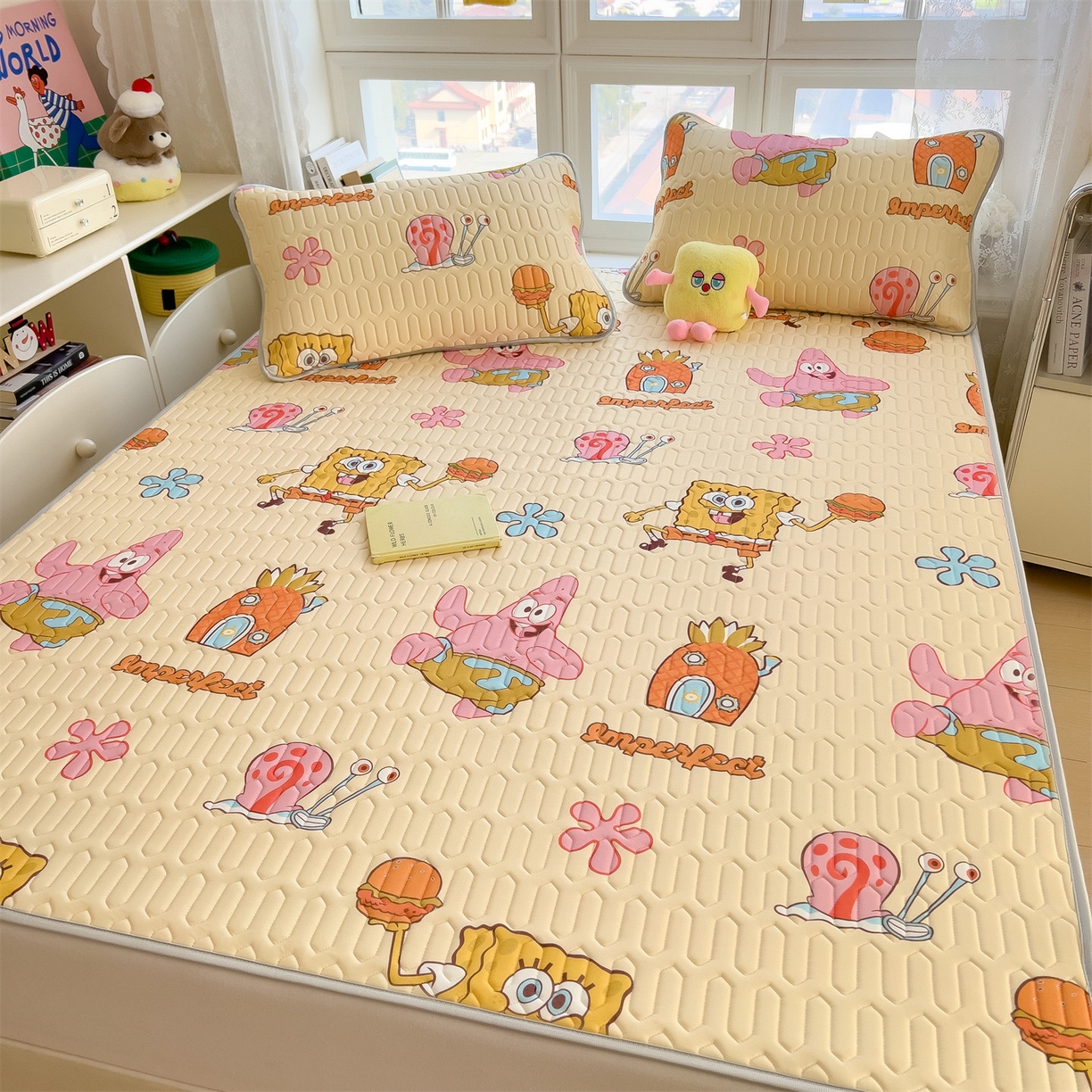91家纺网 家纺一手货源 找家纺 兄弟坊 2026新款正版授权卡通乳胶凉席软凉席席子 海绵宝宝