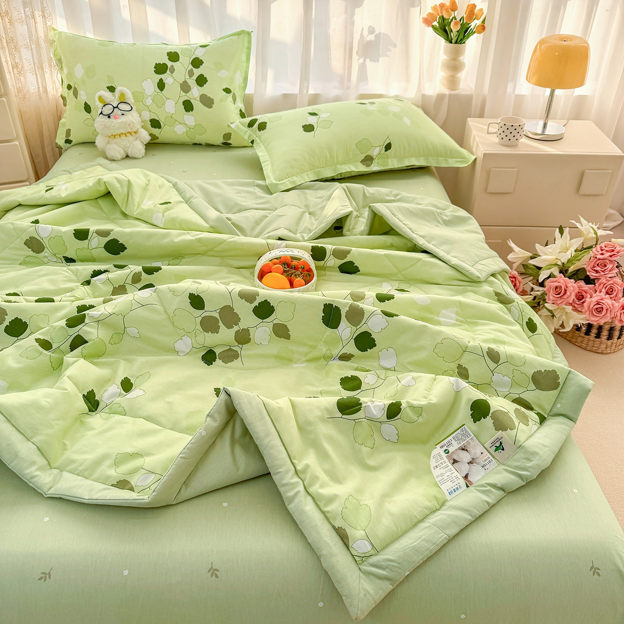 91家纺网 家纺一手货源 找家纺 寝美资家居 2026新款A类里外全棉夏凉被四件套-风格一 枫叶