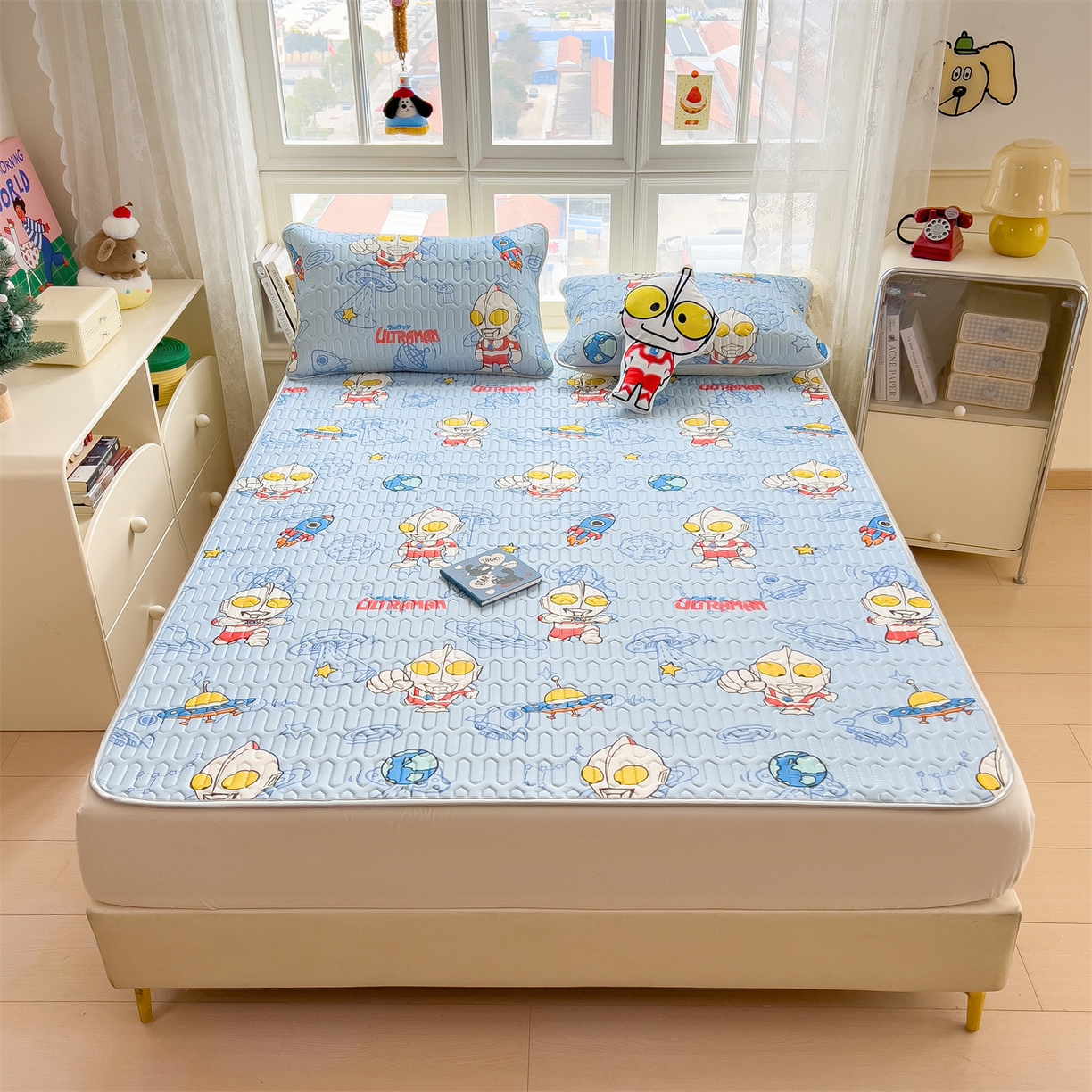 91家纺网 家纺一手货源 找家纺 兄弟坊 2026新款正版授权卡通乳胶凉席软凉席席子 奥特曼蓝