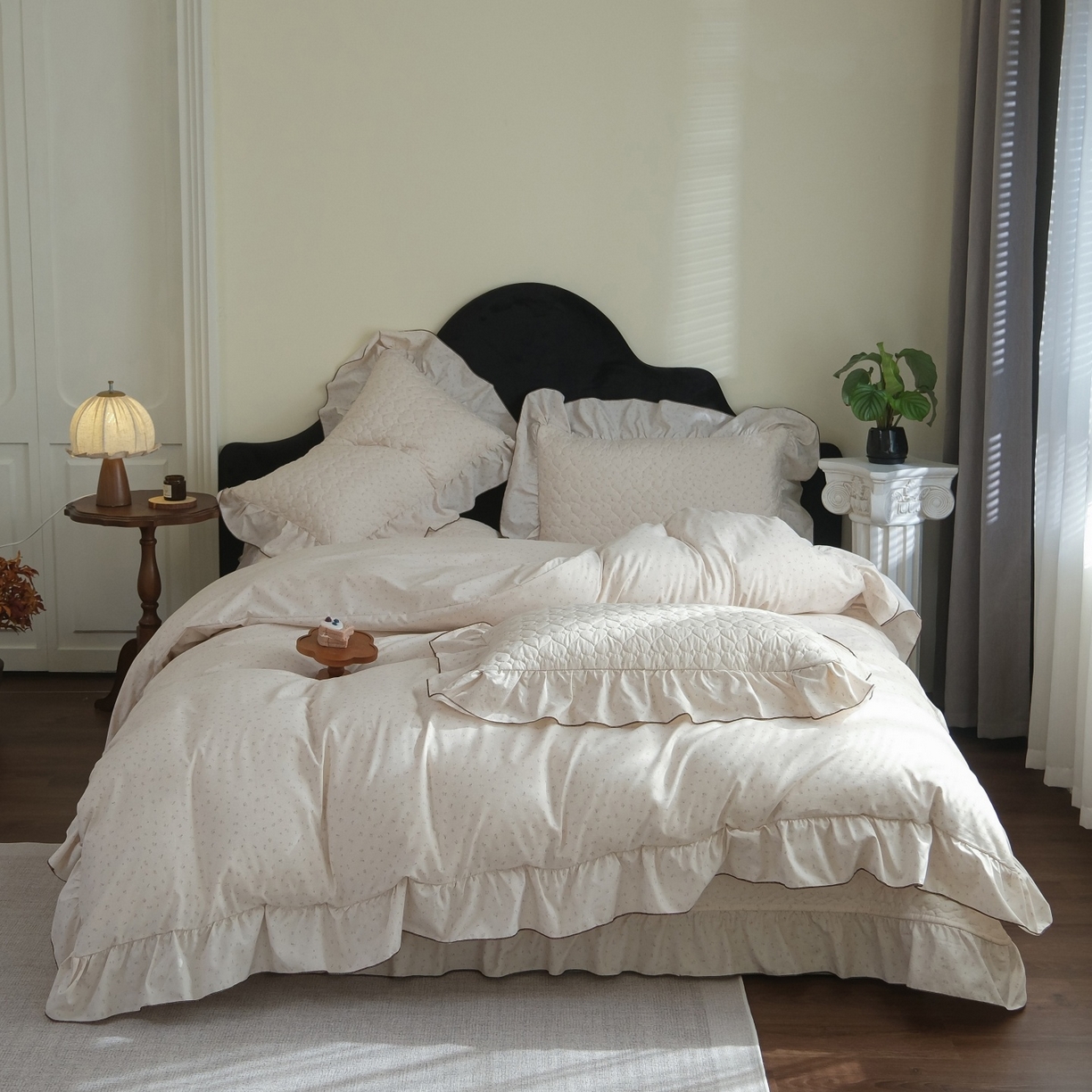 91家纺网 家纺一手货源 找家纺 （总）庭笙 2026新款法式复古花边夹棉床盖床盖四件套