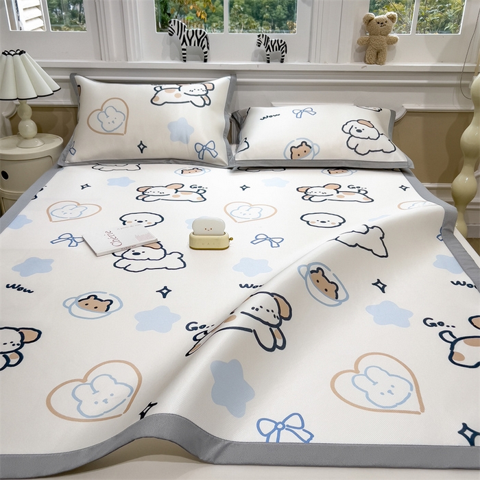 91家纺网 家纺一手货源 找家纺 布凡家居 2026新款卡通冰丝印花凉席 萌宠乐园