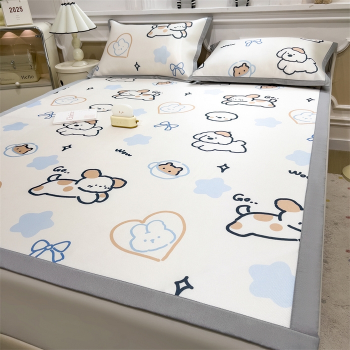 91家纺网 家纺一手货源 找家纺 布凡家居 2026新款卡通冰丝印花凉席 萌宠乐园