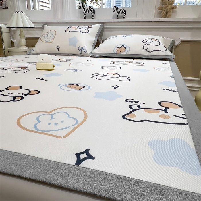 91家纺网 家纺一手货源 找家纺 布凡家居 2026新款卡通冰丝印花凉席 萌宠乐园