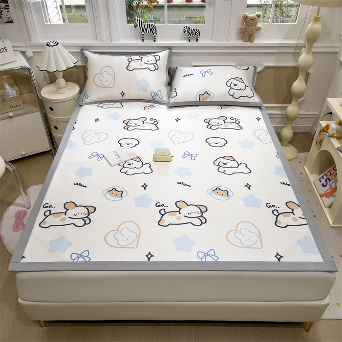 91家纺网 家纺一手货源 找家纺 布凡家居 2026新款卡通冰丝印花凉席 萌宠乐园