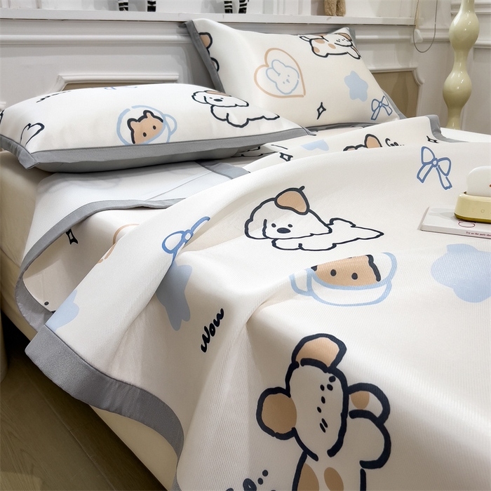 91家纺网 家纺一手货源 找家纺 布凡家居 2026新款卡通冰丝印花凉席 萌宠乐园