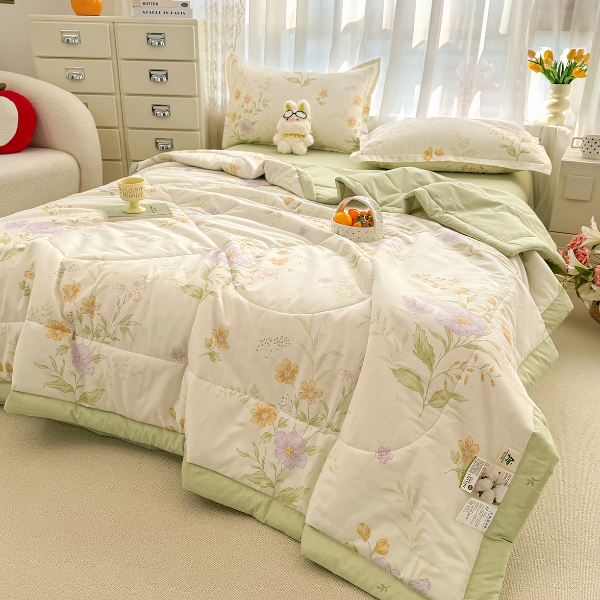 91家纺网 家纺一手货源 找家纺 寝美资家居 2026新款A类里外全棉夏凉被四件套-风格一 暮云花卉