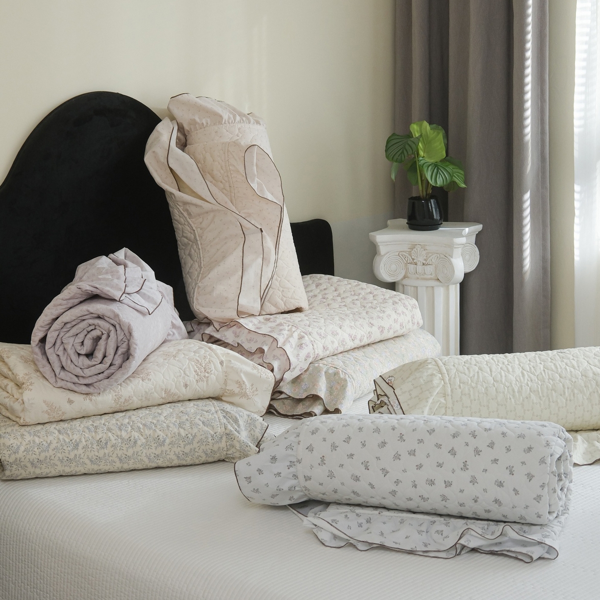 91家纺网 家纺一手货源 找家纺 庭笙 2026新款法式复古花边夹棉床盖床盖四件套 组合图