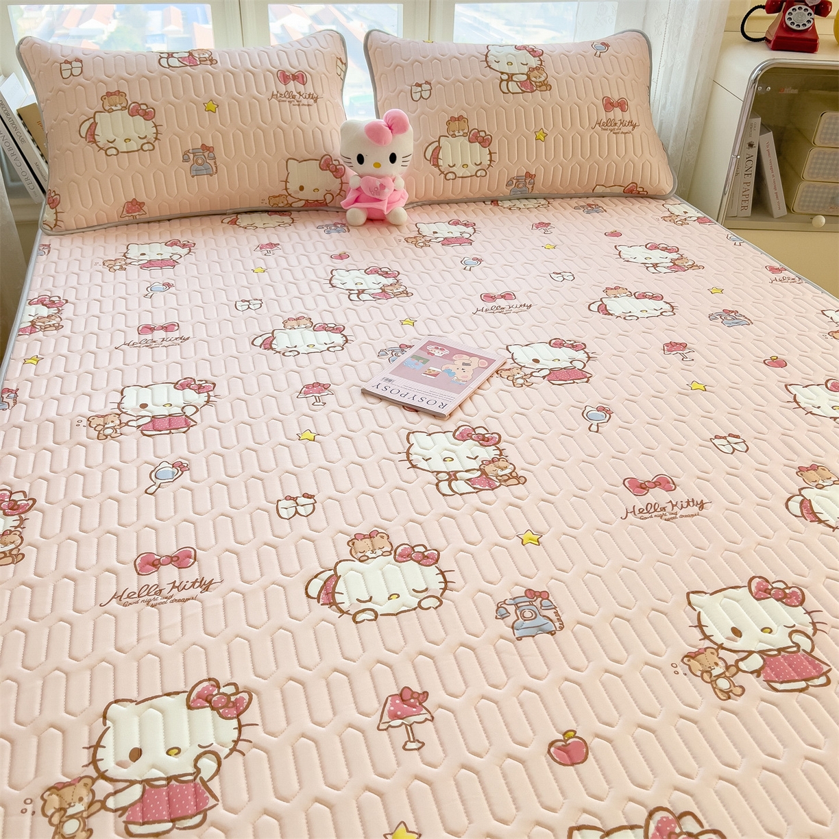 91家纺网 家纺一手货源 找家纺 兄弟坊 2026新款正版授权卡通乳胶凉席软凉席席子 凯蒂小猫