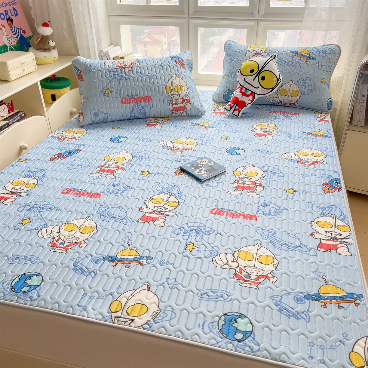 91家纺网 家纺一手货源 找家纺 兄弟坊 2026新款正版授权卡通乳胶凉席软凉席席子 奥特曼蓝