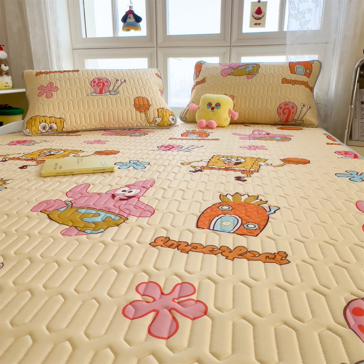 91家纺网 家纺一手货源 找家纺 兄弟坊 2026新款正版授权卡通乳胶凉席软凉席席子 海绵宝宝