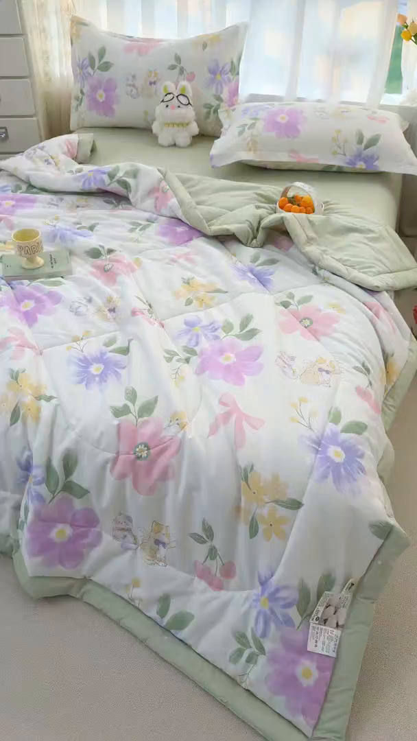 91家纺网 家纺一手货源 找家纺 寝美资家居 2026新款A类里外全棉夏凉被四件套-风格一 甜蜜萌宠