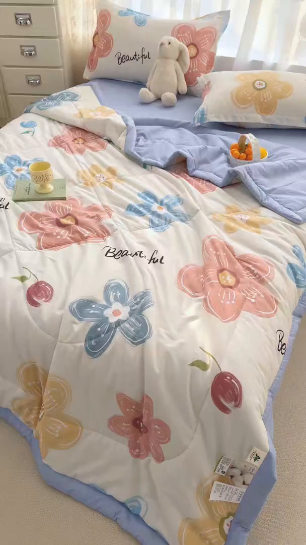 91家纺网 家纺一手货源 找家纺 寝美资家居 2026新款A类里外全棉夏凉被四件套-风格一 春夕集