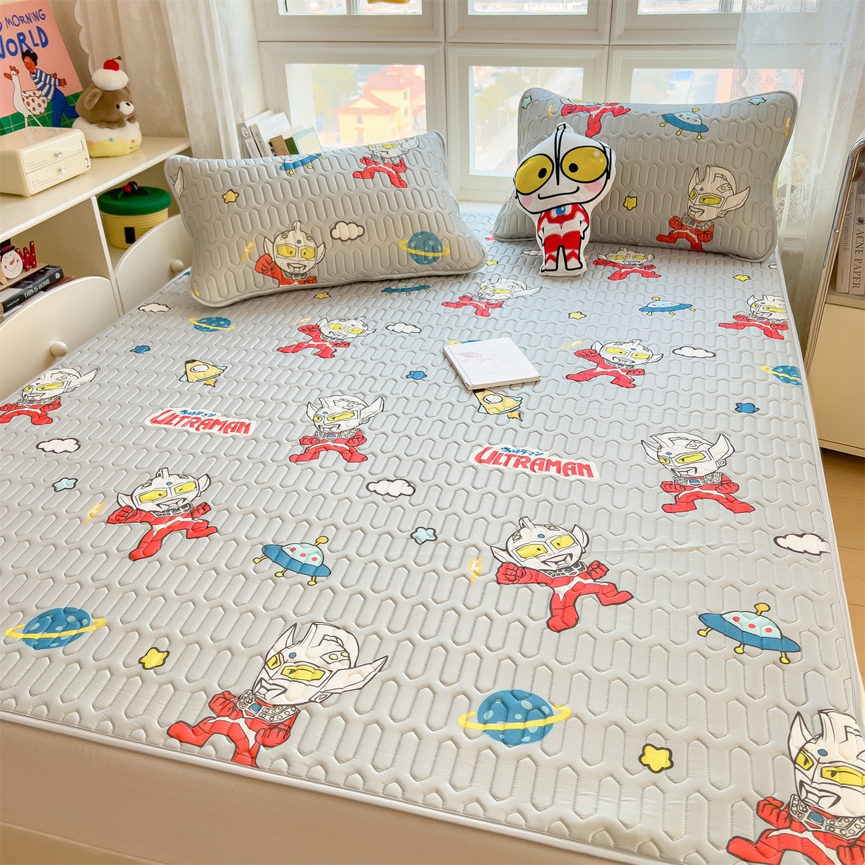 91家纺网 家纺一手货源 找家纺 兄弟坊 2026新款正版授权卡通乳胶凉席软凉席席子 奥特传奇灰