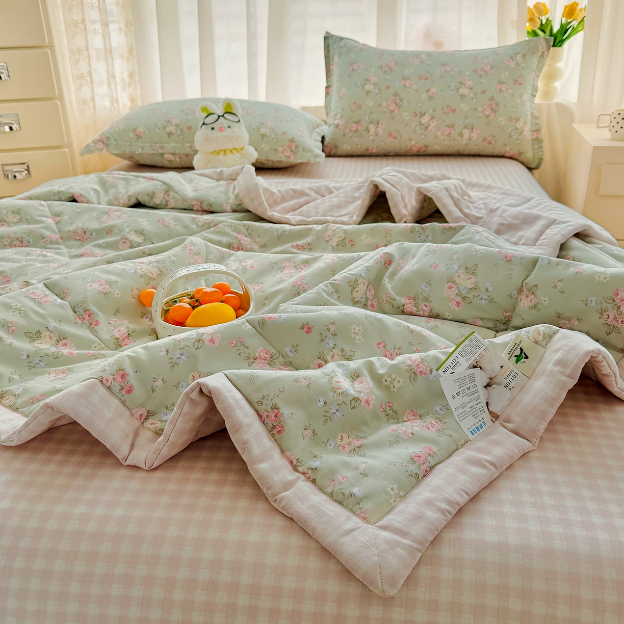 91家纺网 家纺一手货源 找家纺 寝美资家居 2026新款A类里外全棉夏凉被四件套-风格一 千野