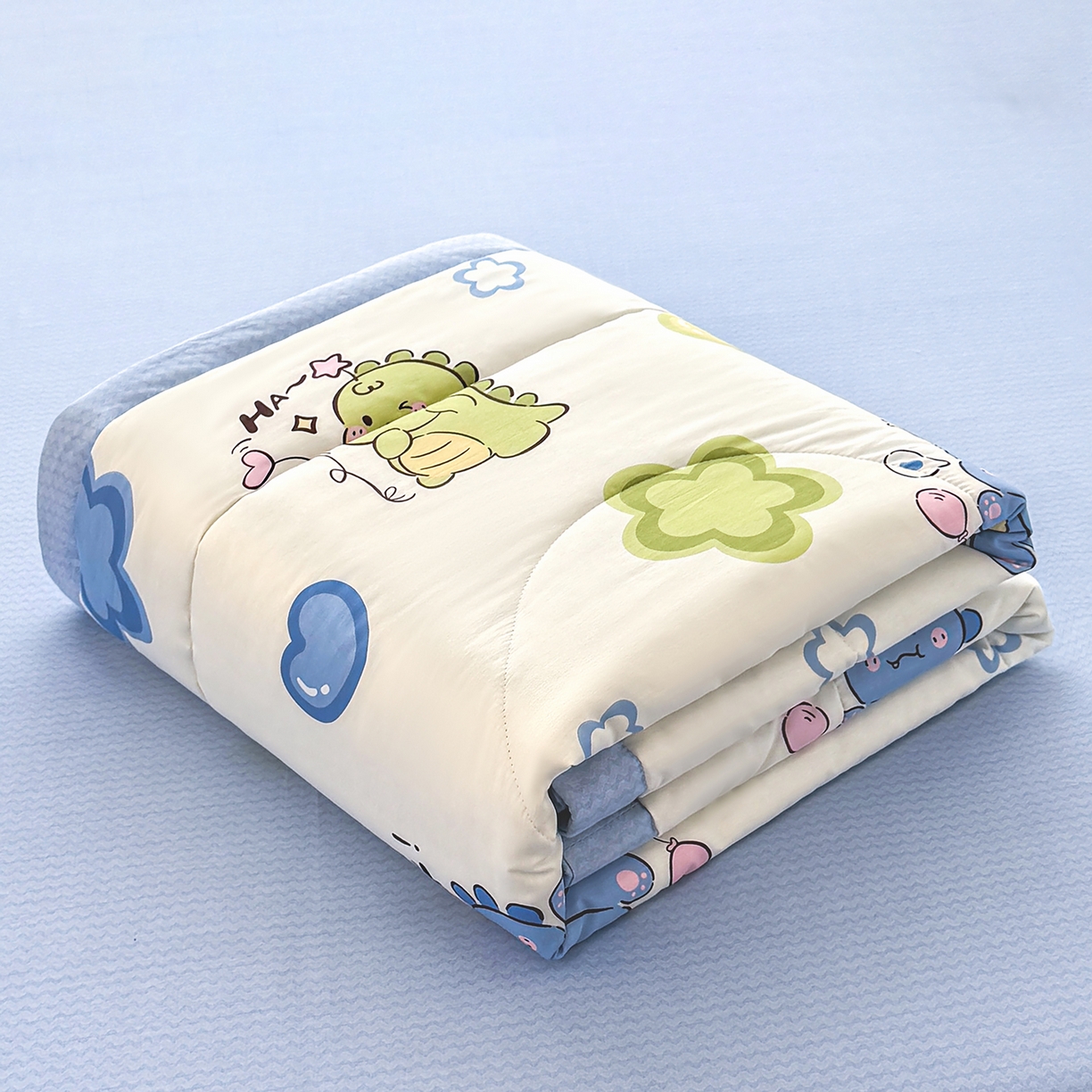 91家纺网 家纺一手货源 找家纺 寝美资家居 2026新款A类里外全棉夏凉被四件套-风格一 小恐龙