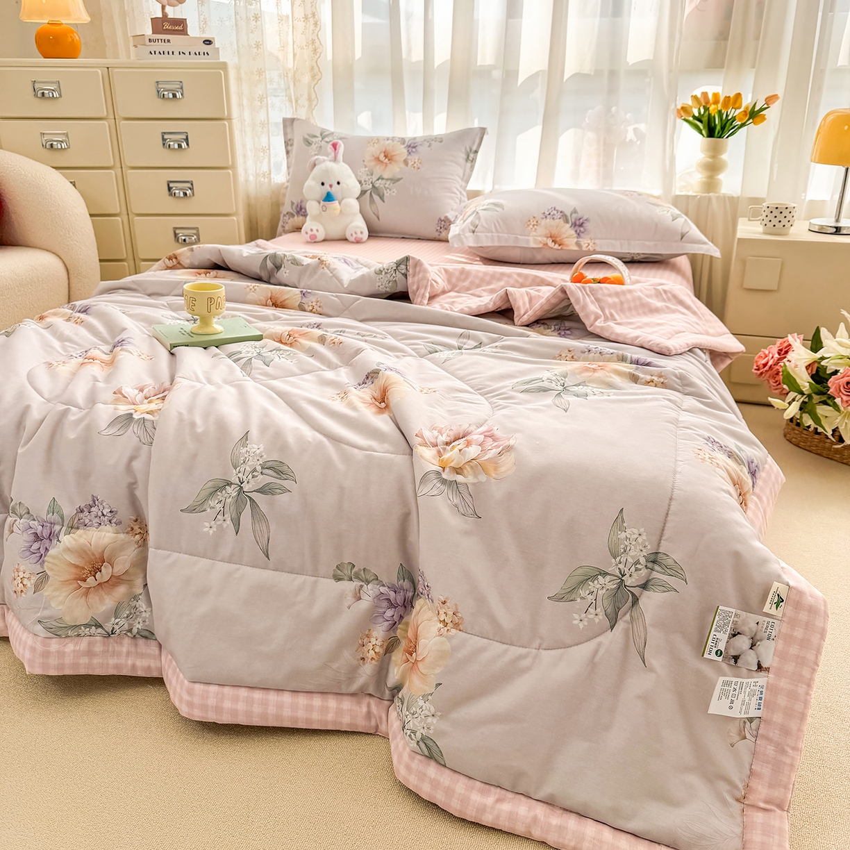 91家纺网 家纺一手货源 找家纺 寝美资家居 2026新款A类里外全棉夏凉被四件套-风格一 晚风