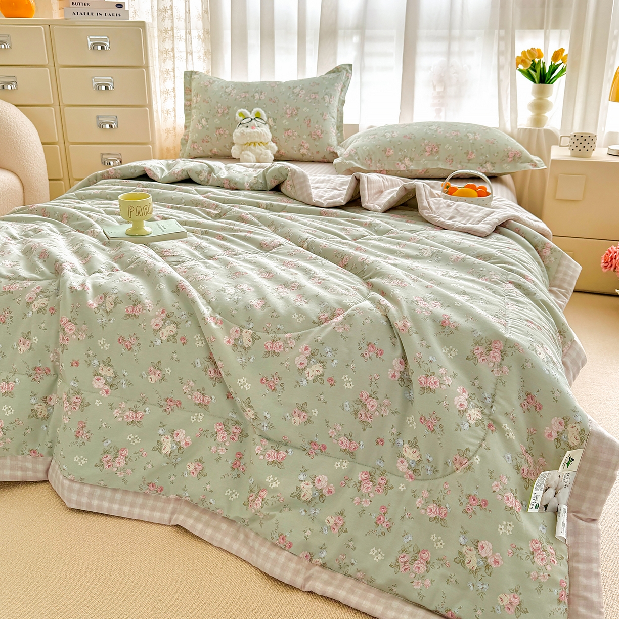 91家纺网 家纺一手货源 找家纺 寝美资家居 2026新款A类里外全棉夏凉被四件套-风格一 千野