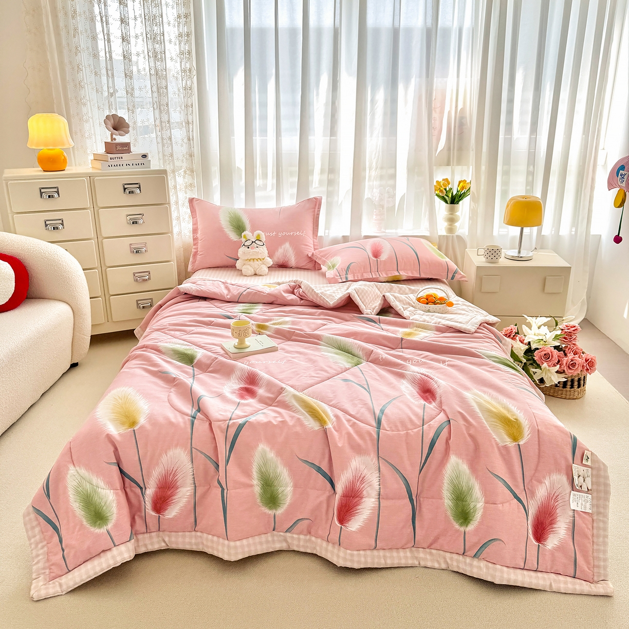 91家纺网 家纺一手货源 找家纺 寝美资家居 2026新款A类里外全棉夏凉被四件套-风格一 静时光