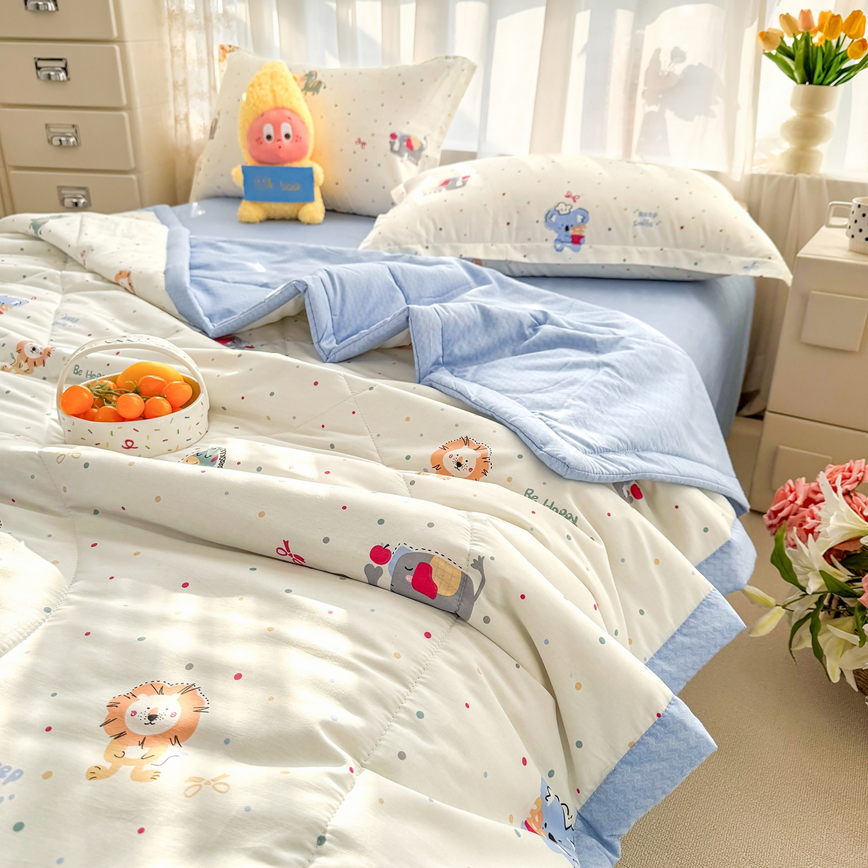 91家纺网 家纺一手货源 找家纺 寝美资家居 2026新款A类里外全棉夏凉被四件套-风格一 酷酷马