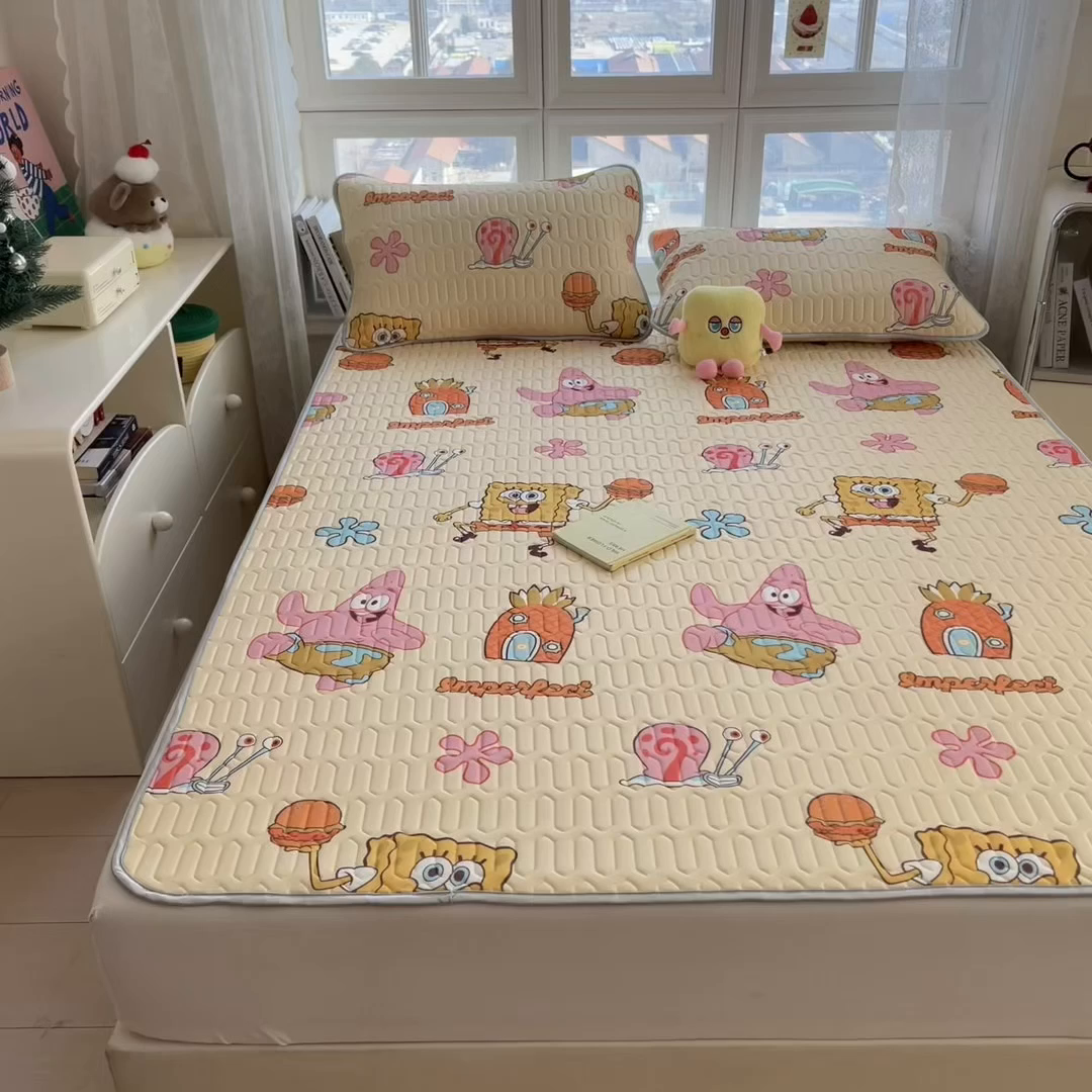 91家纺网 家纺一手货源 找家纺 兄弟坊 2026新款正版授权卡通乳胶凉席软凉席席子 海绵宝宝