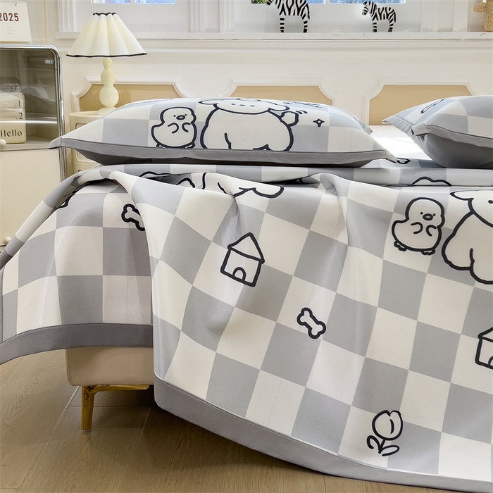 91家纺网 家纺一手货源 找家纺 布凡家居 2026新款卡通冰丝印花凉席 素格萌犬