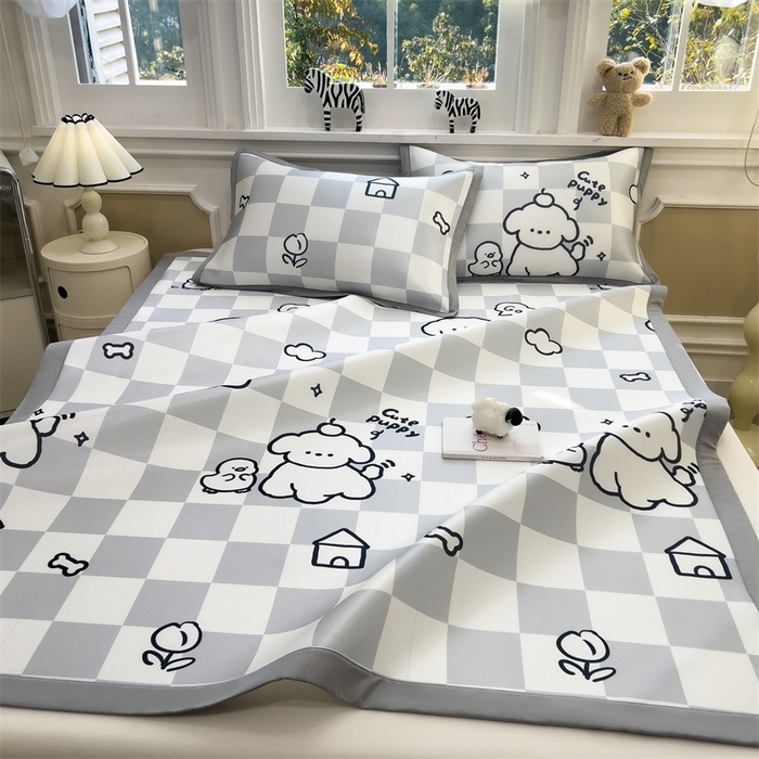 91家纺网 家纺一手货源 找家纺 布凡家居 2026新款卡通冰丝印花凉席 素格萌犬