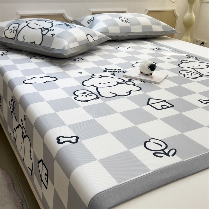 91家纺网 家纺一手货源 找家纺 布凡家居 2026新款卡通冰丝印花凉席 素格萌犬