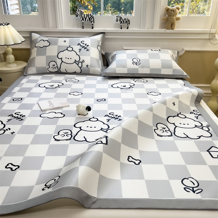 91家纺网 家纺一手货源 找家纺 布凡家居 2026新款卡通冰丝印花凉席 素格萌犬