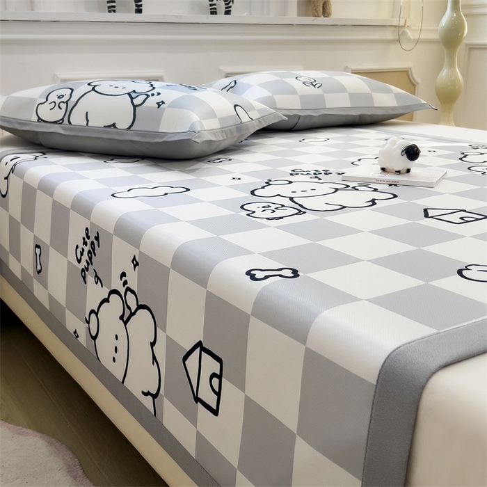 91家纺网 家纺一手货源 找家纺 布凡家居 2026新款卡通冰丝印花凉席 素格萌犬