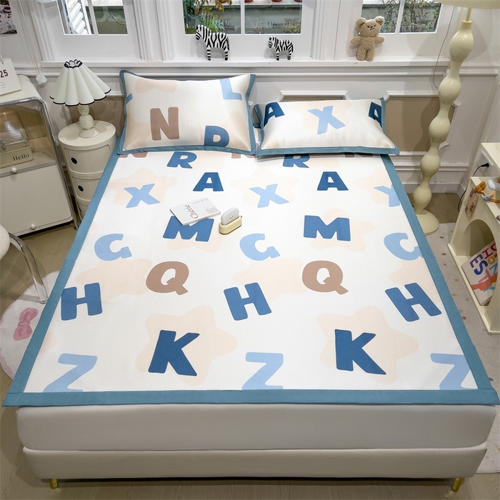 91家纺网 家纺一手货源 找家纺 布凡家居 2026新款卡通冰丝印花凉席 素色字母