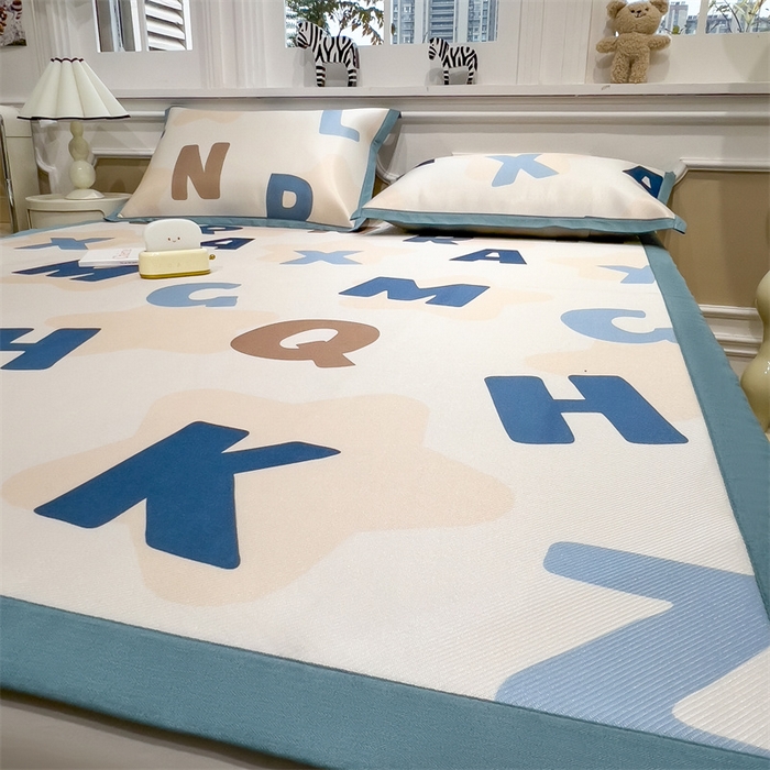 91家纺网 家纺一手货源 找家纺 布凡家居 2026新款卡通冰丝印花凉席 素色字母