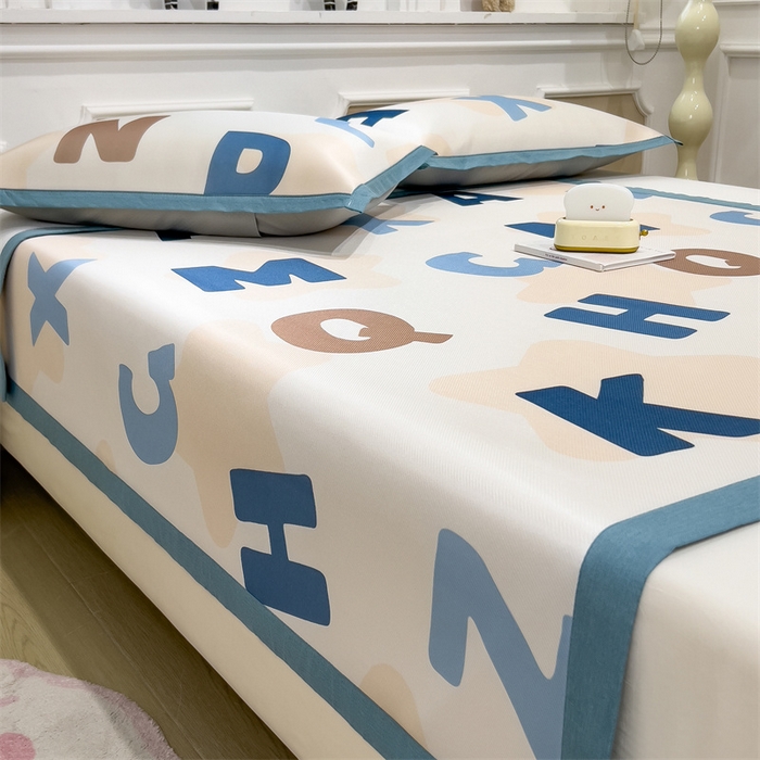 91家纺网 家纺一手货源 找家纺 布凡家居 2026新款卡通冰丝印花凉席 素色字母