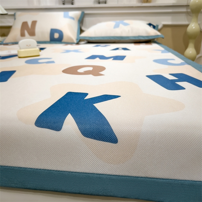 91家纺网 家纺一手货源 找家纺 布凡家居 2026新款卡通冰丝印花凉席 素色字母