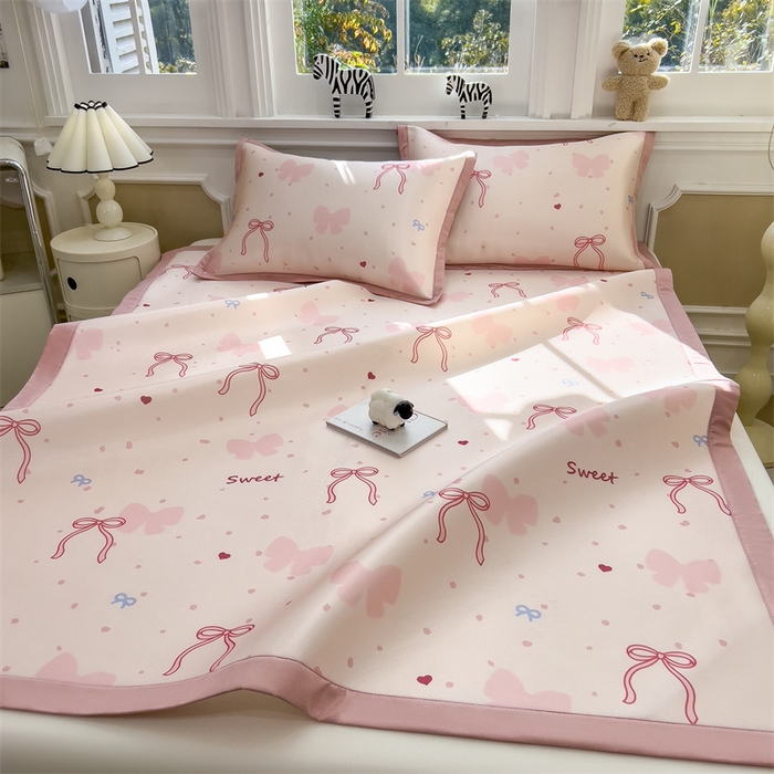 91家纺网 家纺一手货源 找家纺 布凡家居 2026新款卡通冰丝印花凉席 甜梦蝴蝶结