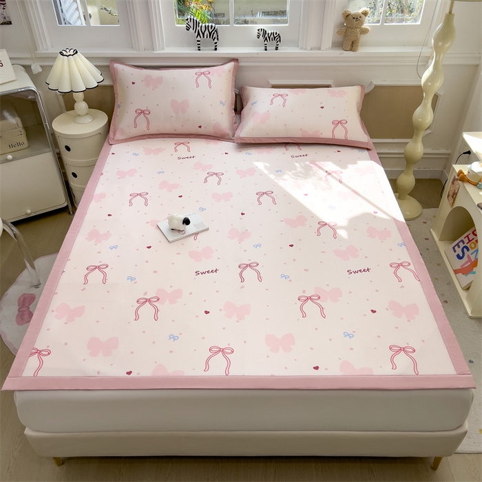 91家纺网 家纺一手货源 找家纺 布凡家居 2026新款卡通冰丝印花凉席 甜梦蝴蝶结