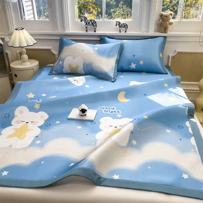 91家纺网 家纺一手货源 找家纺 布凡家居 2026新款卡通冰丝印花凉席 星河兔