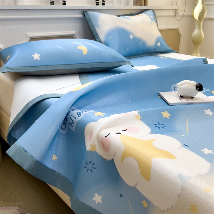 91家纺网 家纺一手货源 找家纺 布凡家居 2026新款卡通冰丝印花凉席 星河兔