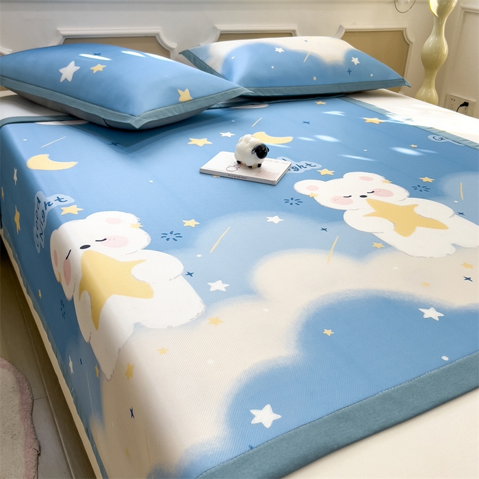 91家纺网 家纺一手货源 找家纺 布凡家居 2026新款卡通冰丝印花凉席 星河兔