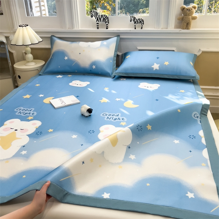 91家纺网 家纺一手货源 找家纺 布凡家居 2026新款卡通冰丝印花凉席 星河兔