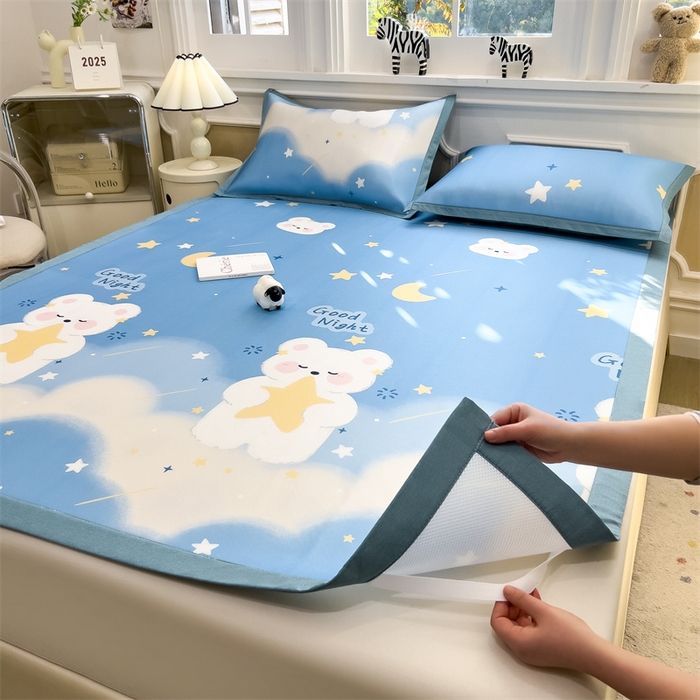 91家纺网 家纺一手货源 找家纺 布凡家居 2026新款卡通冰丝印花凉席 星河兔