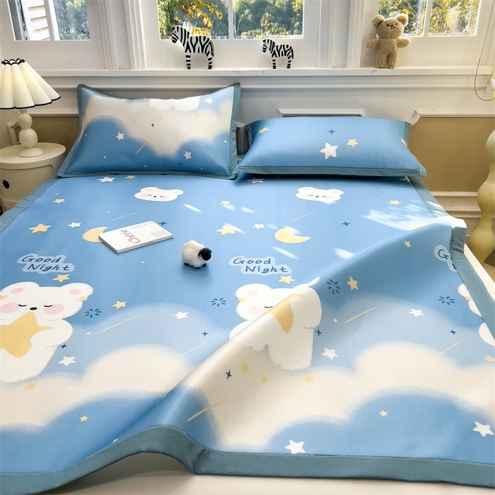 91家纺网 家纺一手货源 找家纺 布凡家居 2026新款卡通冰丝印花凉席 星河兔