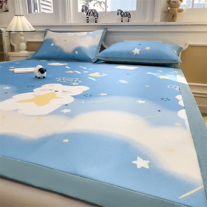 91家纺网 家纺一手货源 找家纺 布凡家居 2026新款卡通冰丝印花凉席 星河兔